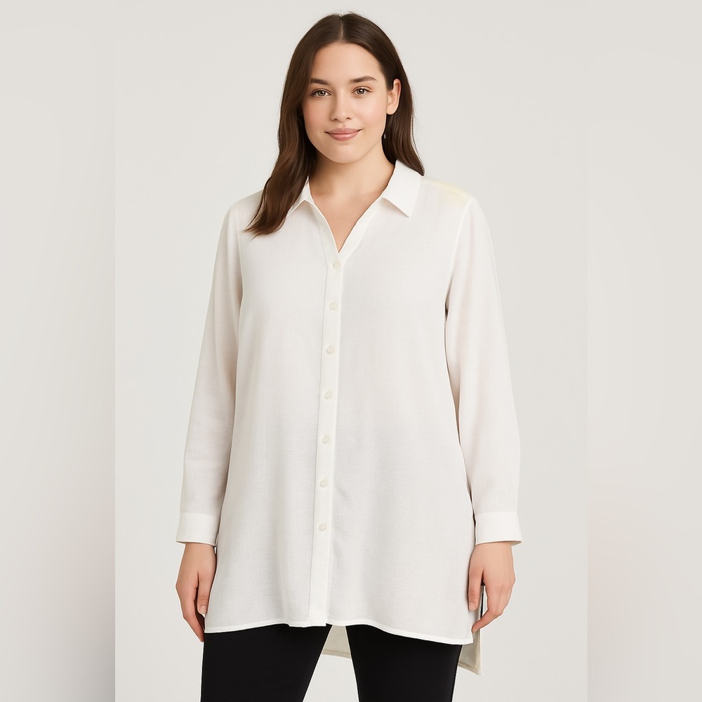 INC International Concepts Women’s 3X White Button Down Shirt Long Sleeve NWT